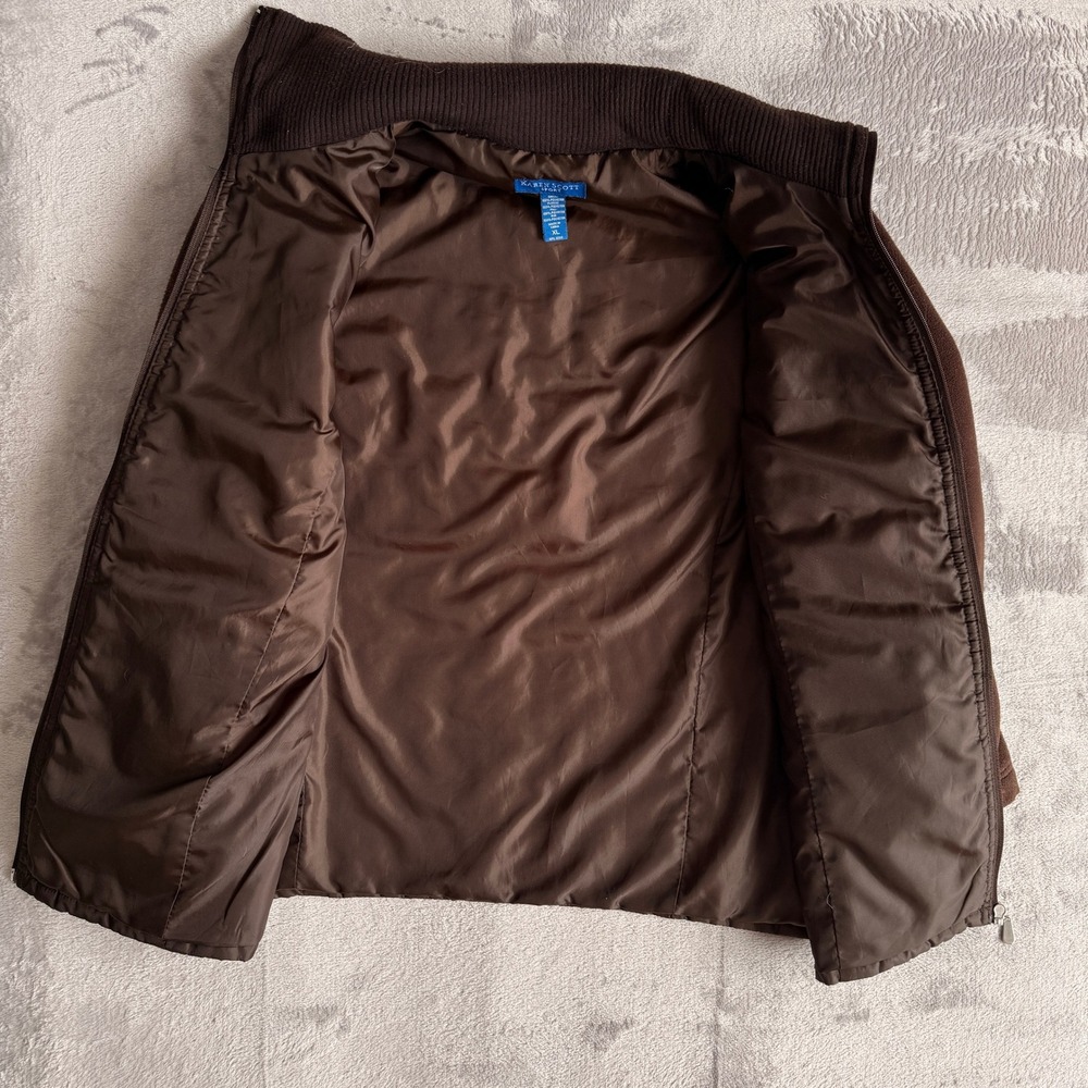 Karen Scott Sport Womens XL Brown Quilted Puffer Fleece Mixed Media Jacket Zip - Picture 4 of 6